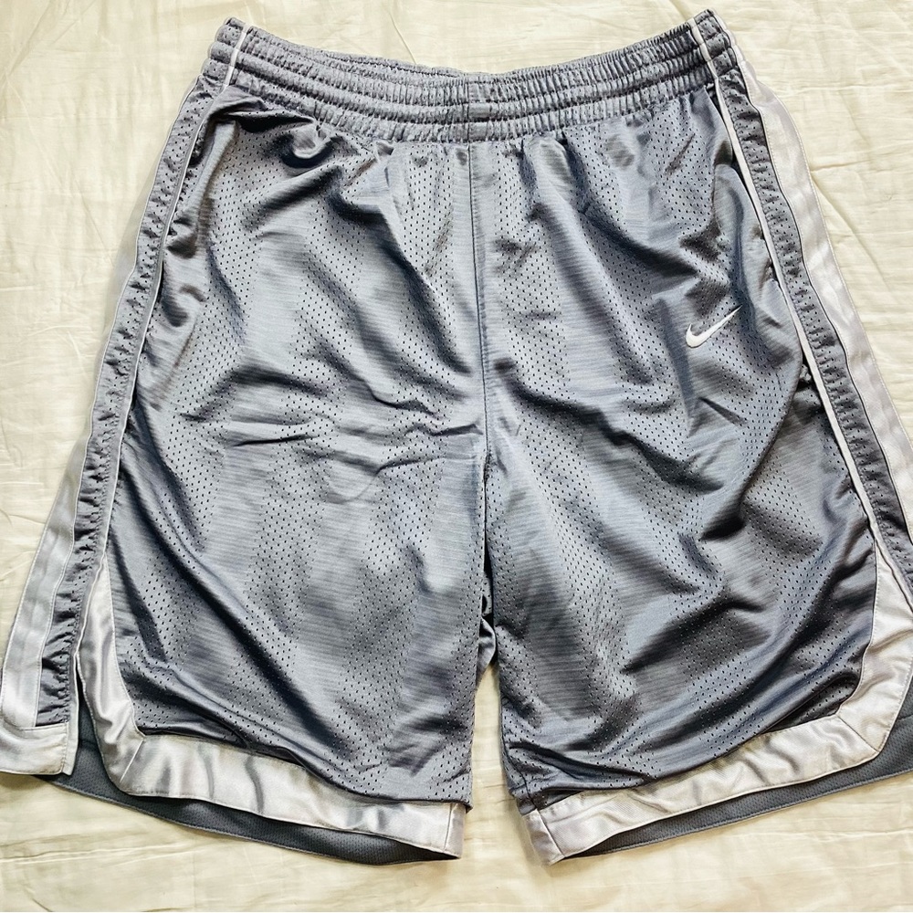Mens Nike Gray Tag Double Layer Mesh Basketball Athletic Shorts Silver
